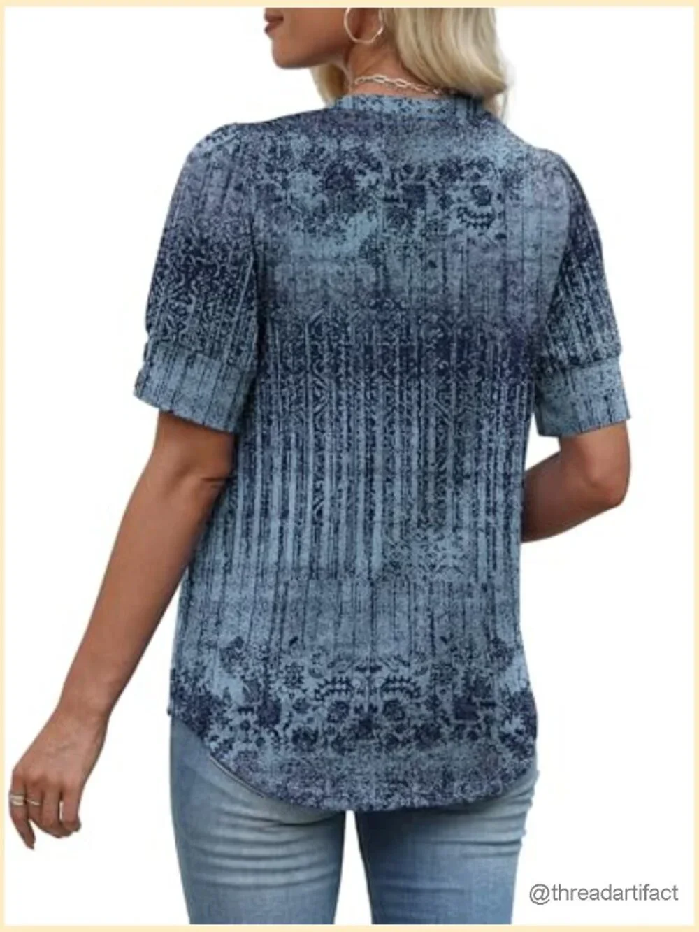 Short Sleeve V Neck Blouse Dressy Casual Top - Picture 5 of 7